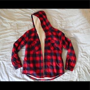 Plush flannel shirt jacket
